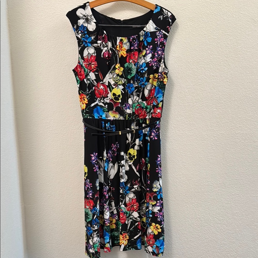 Ellen Tracy Blue and Pink Sleeveless Midi Sundress With Pockets